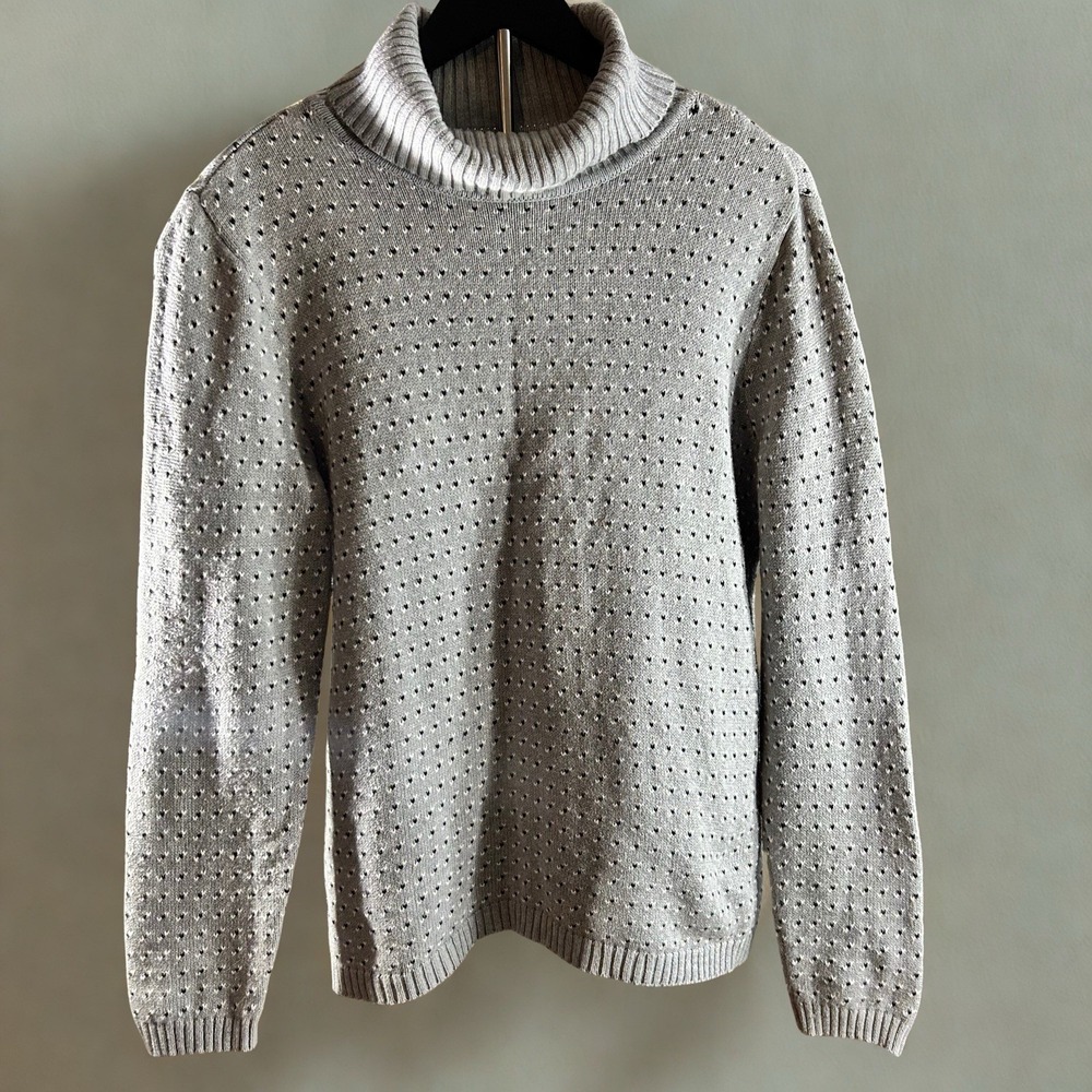 Karen Scott Mens Grey Cotton Turtleneck Knit Sweater Pointelle Size Medium - Picture 1 of 9
